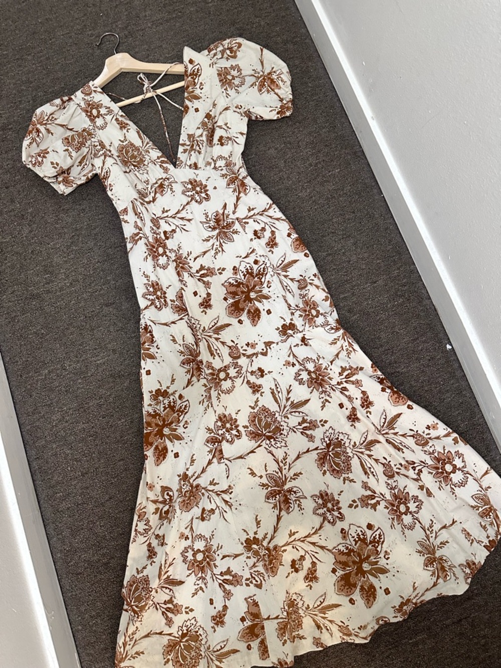 Abercrombie & Fitch Cream Maxi Dress with Brown Floral Motif